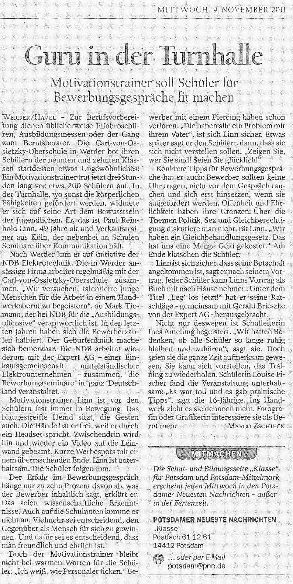 Potsdammer Nachrichten, 09.11.2011